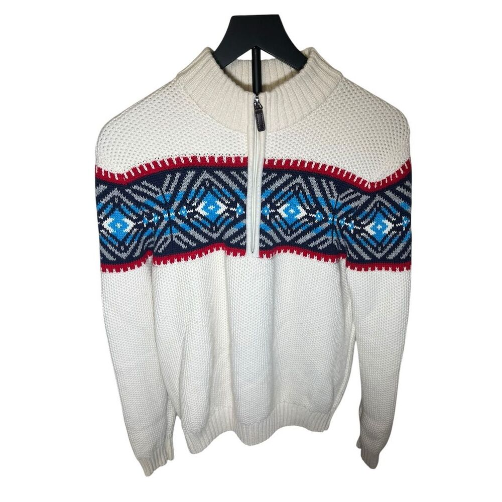 IZOD Men's Fair Isle/Festive Holiday 1/4 Zip Knit Sweater Multicolor Size‎ M